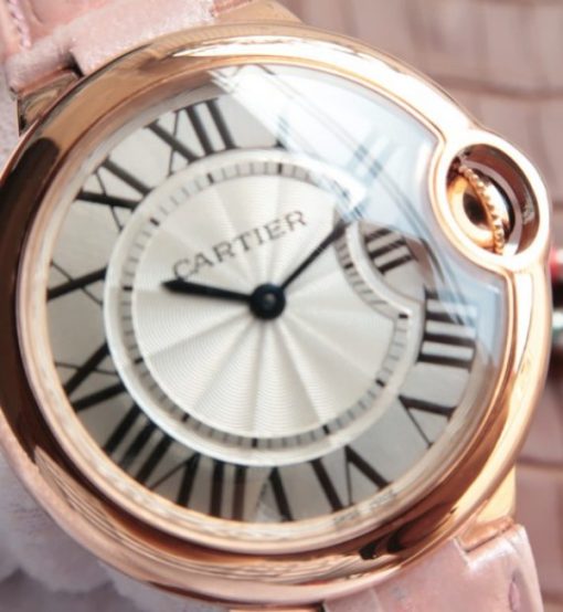 Replica Cartier Ballon Bleu 33mm RG White Dial Leather Strap Ronda Quartz - Image 3