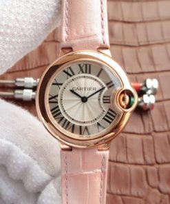 Replica Cartier Ballon Bleu 33mm RG White Dial Leather Strap Ronda Quartz