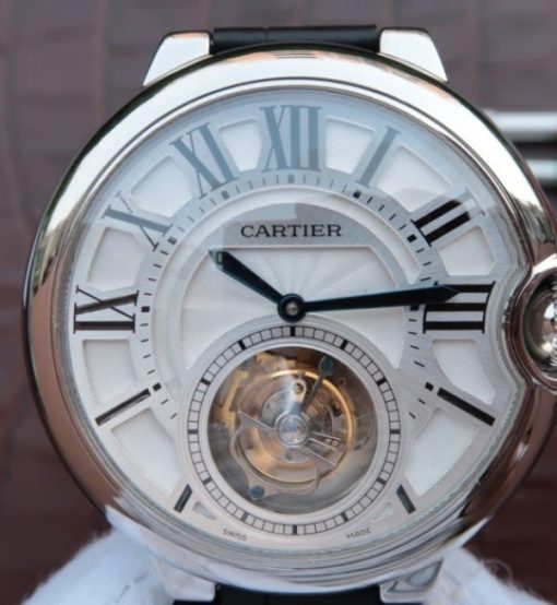 Replica Cartier Ballon Bleu Tourbillon 44mm SS Black Leather Strap - Image 3
