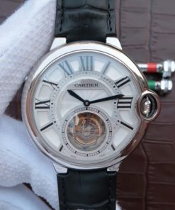 Replica Cartier Ballon Bleu Tourbillon 44mm SS Black Leather Strap