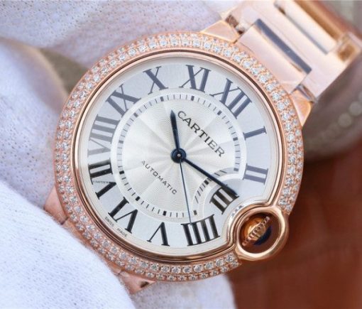Replica Cartier Ballon Bleu 36mm RG White Textured Dial Diamond Bezel - Image 2