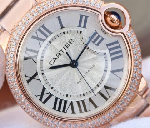 Replica Cartier Ballon Bleu 36mm RG White Textured Dial Diamond Bezel - Image 3