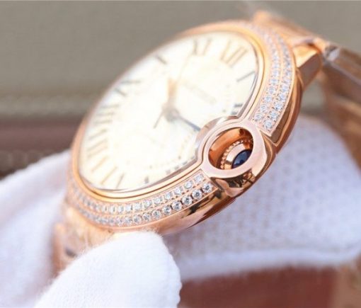 Replica Cartier Ballon Bleu 36mm RG White Textured Dial Diamond Bezel - Image 8