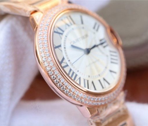 Replica Cartier Ballon Bleu 36mm RG White Textured Dial Diamond Bezel - Image 9