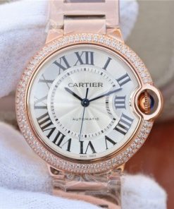 Replica Cartier Ballon Bleu 36mm RG White Textured Dial Diamond Bezel