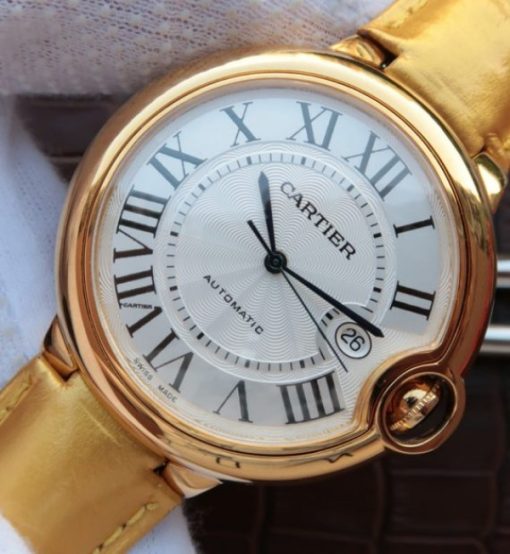Replica Cartier Ballon Bleu 42mm YG White Dial Leather Strap ETA 2824 - Image 2