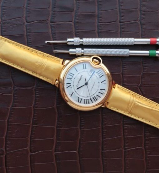 Replica Cartier Ballon Bleu 42mm YG White Dial Leather Strap ETA 2824 - Image 8