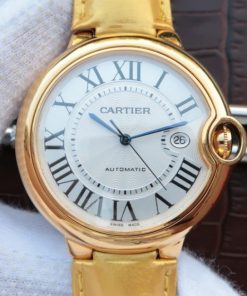 Replica Cartier Ballon Bleu 42mm YG White Dial Leather Strap ETA 2824