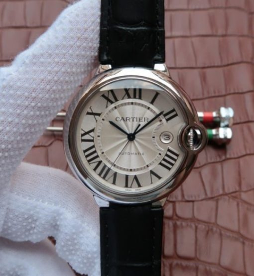 Replica Cartier JF Ballon Bleu 42mm White Textured Dial Black Leather Strap MIYOTA9015
