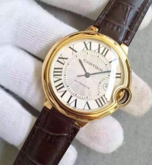 Replica Cartier JF Ballon Bleu 42mm YG White Textured Dial Leather Strap MIYOTA9015 - Image 2