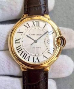 Replica Cartier JF Ballon Bleu 42mm YG White Textured Dial Leather Strap MIYOTA9015