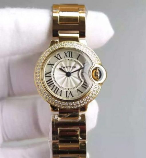Replica Cartier Ballon Bleu 28mm YG Diamonds Bezel White Dial Bracelet Ronda Quartz - Image 2