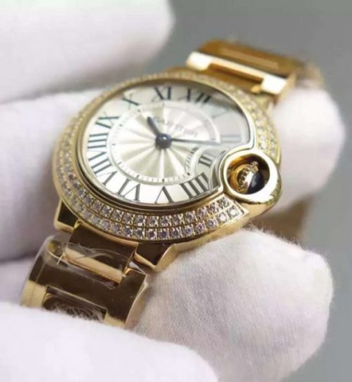 Replica Cartier Ballon Bleu 28mm YG Diamonds Bezel White Dial Bracelet Ronda Quartz - Image 4