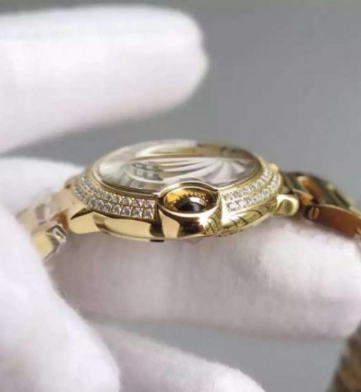 Replica Cartier Ballon Bleu 28mm YG Diamonds Bezel White Dial Bracelet Ronda Quartz - Image 5