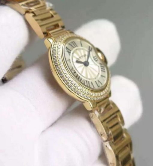 Replica Cartier Ballon Bleu 28mm YG Diamonds Bezel White Dial Bracelet Ronda Quartz - Image 6