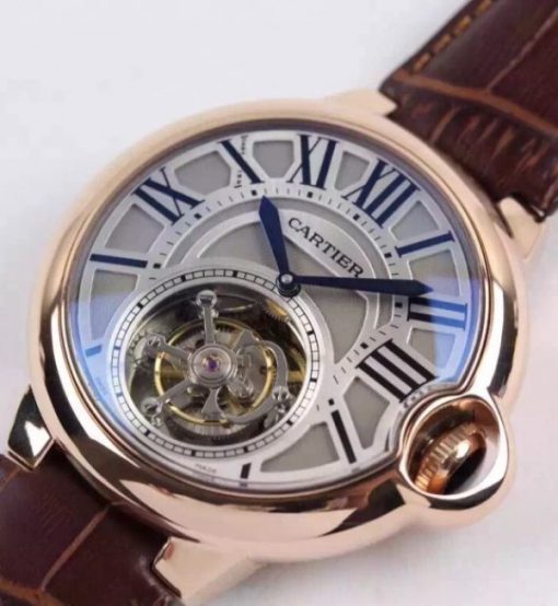 Replica Cartier Ballon de Cartier Tourbillon RG Gray Dial Leather Strap Flying Tour - Image 4