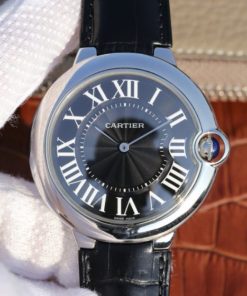 Replica Cartier TWF Ballon Bleu 46mm Black Textured Dial Leather Strap MIYOTA9015