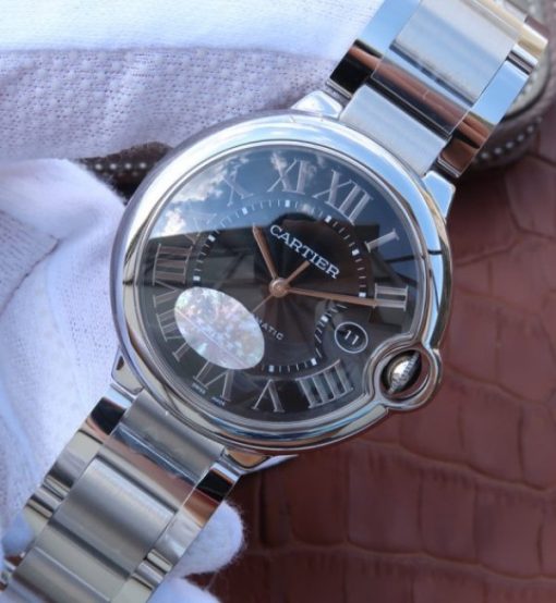 Replica Cartier V6 Ballon Bleu 42mm SS Black Textured Dial SS Bracelet A2892 - Image 2