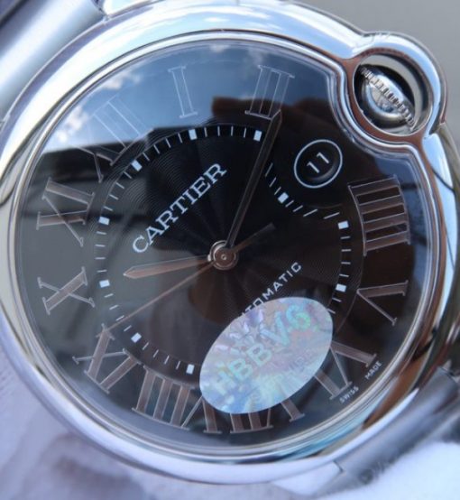 Replica Cartier V6 Ballon Bleu 42mm SS Black Textured Dial SS Bracelet A2892 - Image 3