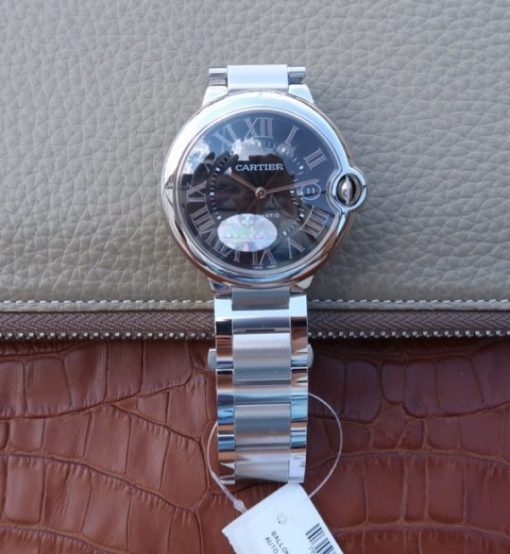 Replica Cartier V6 Ballon Bleu 42mm SS Black Textured Dial SS Bracelet A2892 - Image 8