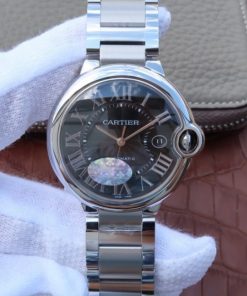 Replica Cartier V6 Ballon Bleu 42mm SS Black Textured Dial SS Bracelet A2892