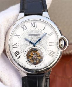 Replica Cartier Ballon Bleu de Cartier Tourbillon SS Leather Strap