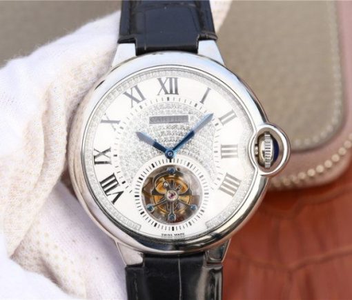 Replica Cartier Ballon Bleu de Cartier Tourbillon SS Leather Strap