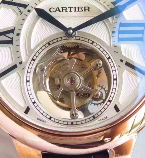 Replica Cartier Ballon de Cartier 46MM Tourbillon RG White Dial Leather Strap Flying Tour - Image 3
