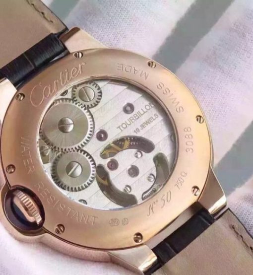 Replica Cartier Ballon de Cartier 46MM Tourbillon RG White Dial Leather Strap Flying Tour - Image 7