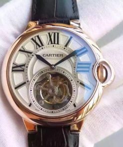 Replica Cartier Ballon de Cartier 46MM Tourbillon RG White Dial Leather Strap Flying Tour