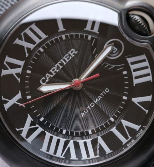 Replica Cartier V6F Ballon Bleu 42mm DLC All Black Black Textured Dial Leather Strap A1847 - Image 3