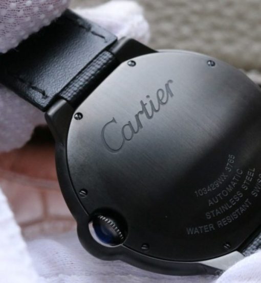 Replica Cartier V6F Ballon Bleu 42mm DLC All Black Black Textured Dial Leather Strap A1847 - Image 7