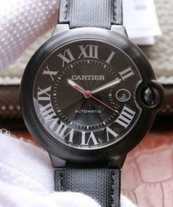 Replica Cartier V6F Ballon Bleu 42mm DLC All Black Black Textured Dial Leather Strap A1847