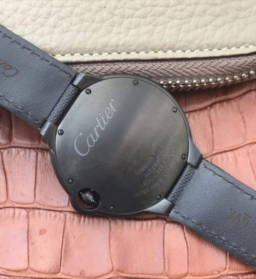 Replica Cartier JF Ballon Bleu 42mm DLC All Black Black Textured Dial Leather Strap A1847 - Image 6