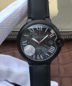 Replica Cartier JF Ballon Bleu 42mm DLC All Black Black Textured Dial Leather Strap A1847