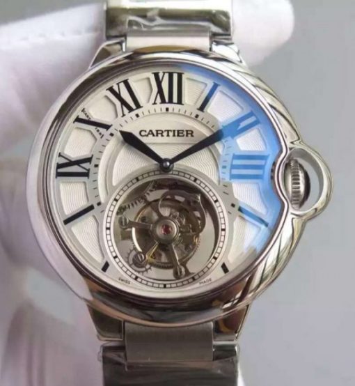 Replica Cartier Ballon Bleu Tourbillon 46MM White Dial SS Bracelet