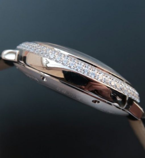 Replica Cartier Ballon Bleu de Cartier Tourbillon SS Paved Diamonds Black Leather Strap - Image 4