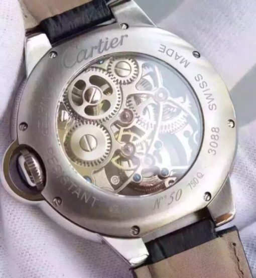 Replica Cartier Ballon Bleu Skeleton Tourbillon White Dial Brown Leather Strap - Image 7