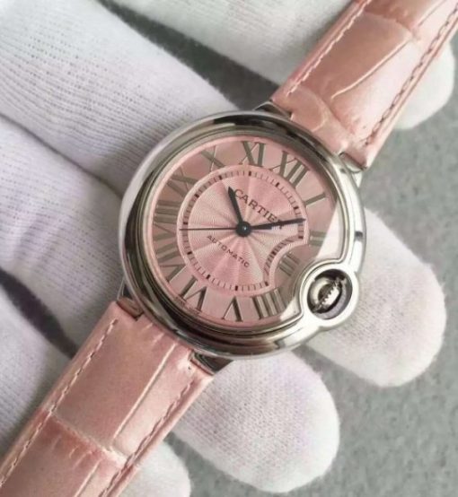 Replica Cartier V6F Ballon Bleu 33mm Pink Dial Pink Leather Strap SEIKO NH05A - Image 2