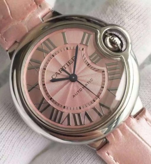 Replica Cartier V6F Ballon Bleu 33mm Pink Dial Pink Leather Strap SEIKO NH05A - Image 7