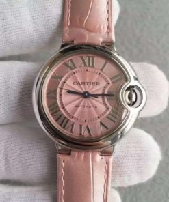 Replica Cartier V6F Ballon Bleu 33mm Pink Dial Pink Leather Strap SEIKO NH05A
