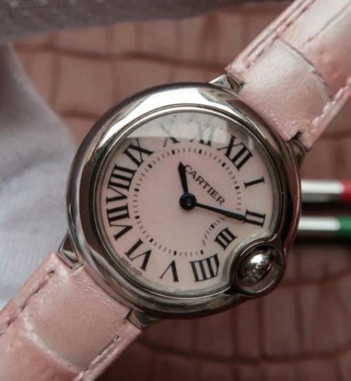 Replica Cartier Ballon Bleu Ladies 28MM White Dial Pink Leather Strap Ronda Quartz - Image 2