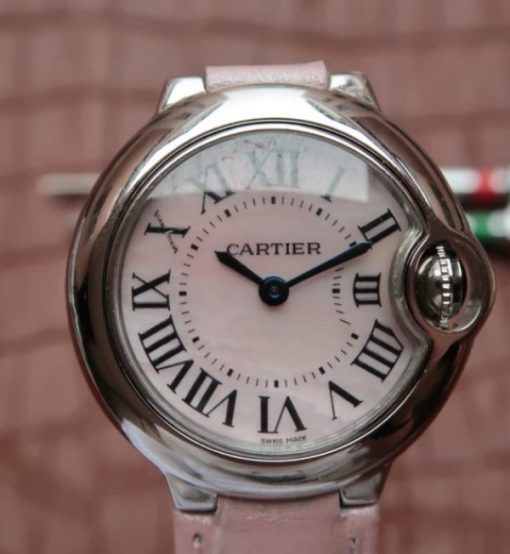Replica Cartier Ballon Bleu Ladies 28MM White Dial Pink Leather Strap Ronda Quartz - Image 3