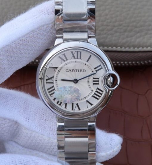 Replica Cartier V6F Ballon Bleu 36mm White Dial SS Bracelet Ronda Quartz