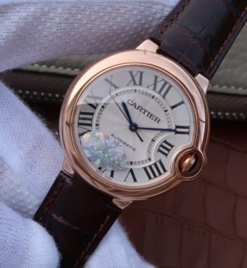 Replica Cartier V6 Ballon Bleu 36mm RG White Textured Dial Leather Strap - Image 2