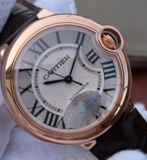 Replica Cartier V6 Ballon Bleu 36mm RG White Textured Dial Leather Strap - Image 3