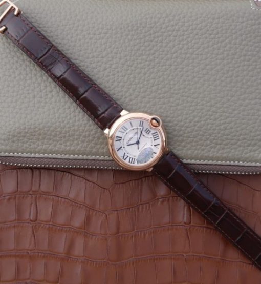 Replica Cartier V6 Ballon Bleu 36mm RG White Textured Dial Leather Strap - Image 8