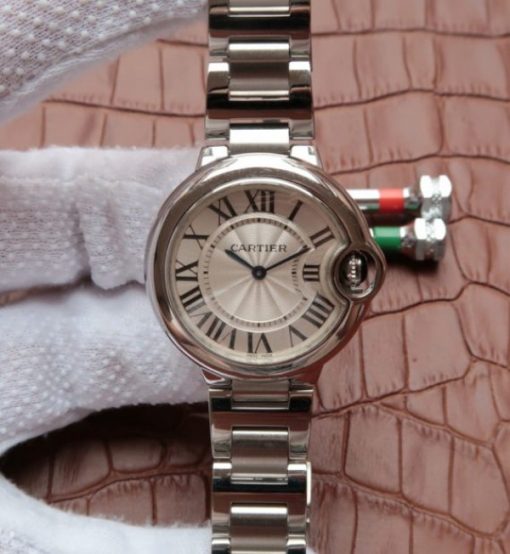 Replica Cartier V6F Ballon Bleu 33mm White Dial SS Bracelet Ronda Quartz