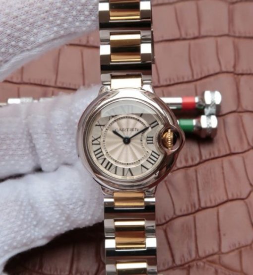 Replica Cartier Ballon Bleu Ladies 28mm SS White Dial SS/YG Bracelet Ronda Quartz