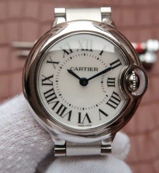 Replica Cartier Ballon Bleu Ladies 28mm SS White Dial SS Bracelet Ronda Quartz - Image 3